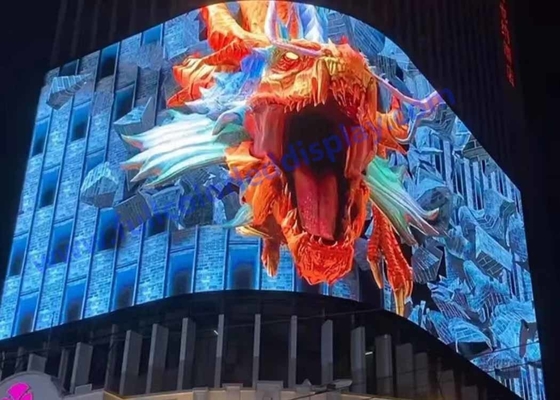 Naked Eye 3D Led Video Advertising Screen 90 Degree Corner Synchronous System